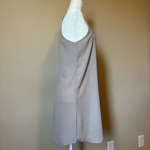 00s Mini Nude Strappy Slip Dress Vtg Made In USA Simple Clean Girl Basic Y2K M/L - Picture 4 of 9